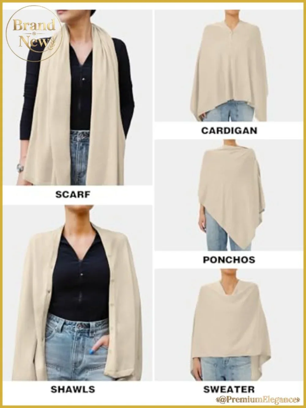 Knit Shawl Poncho Sweater Button Scarf Wrap Pashmina